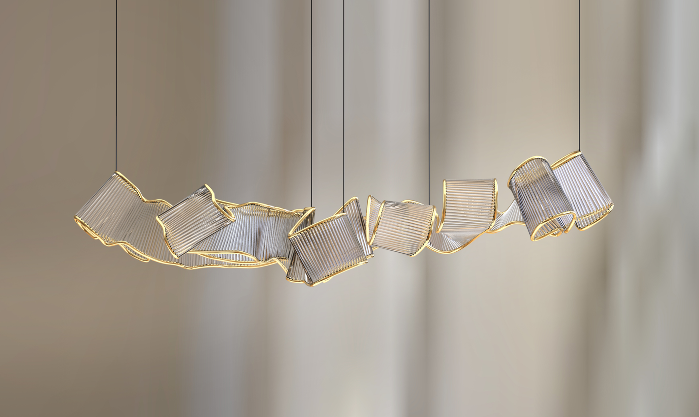 Customisable Ribbon-Form Glass Pencil Chandelier – Made to Order