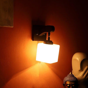 ELIANTE Brown Wood Base White Glass Shade Wall Light - 1009-1W - Bulb Included