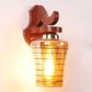 ELIANTE Brown Wood Base Gold Glass Shade Wall Light - 1010-1W - Bulb Included