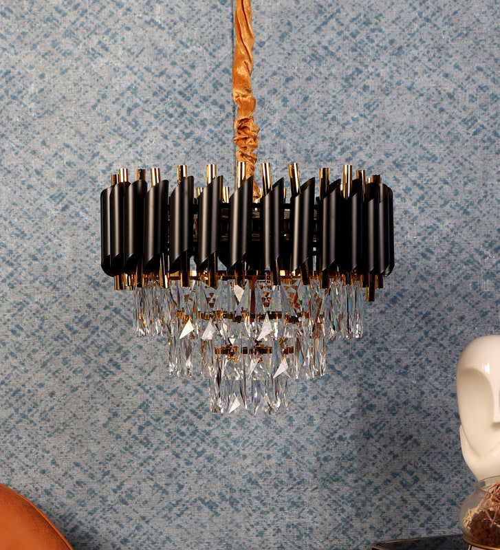 1015-400Mm Eliante Black And Gold Crystal Chandeliers  - Inbuilt Led Color Cw + Ww + Nw