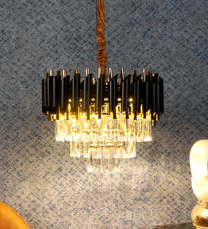 1015-400Mm Eliante Black And Gold Crystal Chandeliers  - Inbuilt Led Color Cw + Ww + Nw