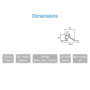 JS-JAS LP 011-07 Pop Asymmetric Wall-Wash Wall Wash Alluminium Profile For Strips 103-JAS-R9436