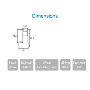 JS-JAS LP 011-03 Pop Deep Cove 25mm (New) Deep Cove Alluminium Profile For Strips 106-JAS-R2560