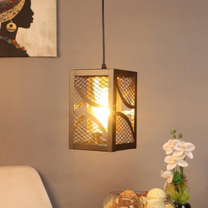 ELIANTE Black Iron Base Gold Glass Shade Hanging Light - 1068-1Lp - Inbuilt LED