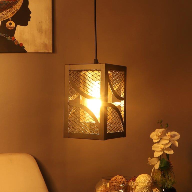 ELIANTE Black Iron Base Gold Glass Shade Hanging Light - 1068-1Lp - Inbuilt LED