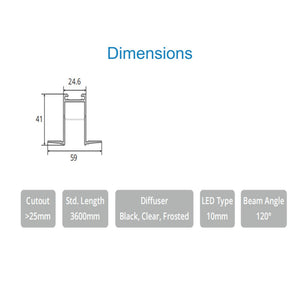 JS-JAS LP 011-10 Pop 25mm Deeprecessed Deep Cove Alluminium Profile For Strips 108-JAS-R2541