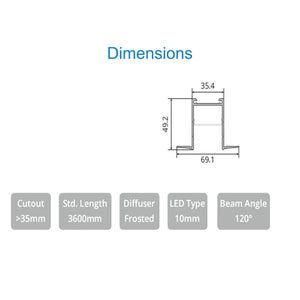 JS-JAS LP 011-011 Pop 35mm Deeprecessed Deep Cove Alluminium Profile For Strips 109-JAS-R3550