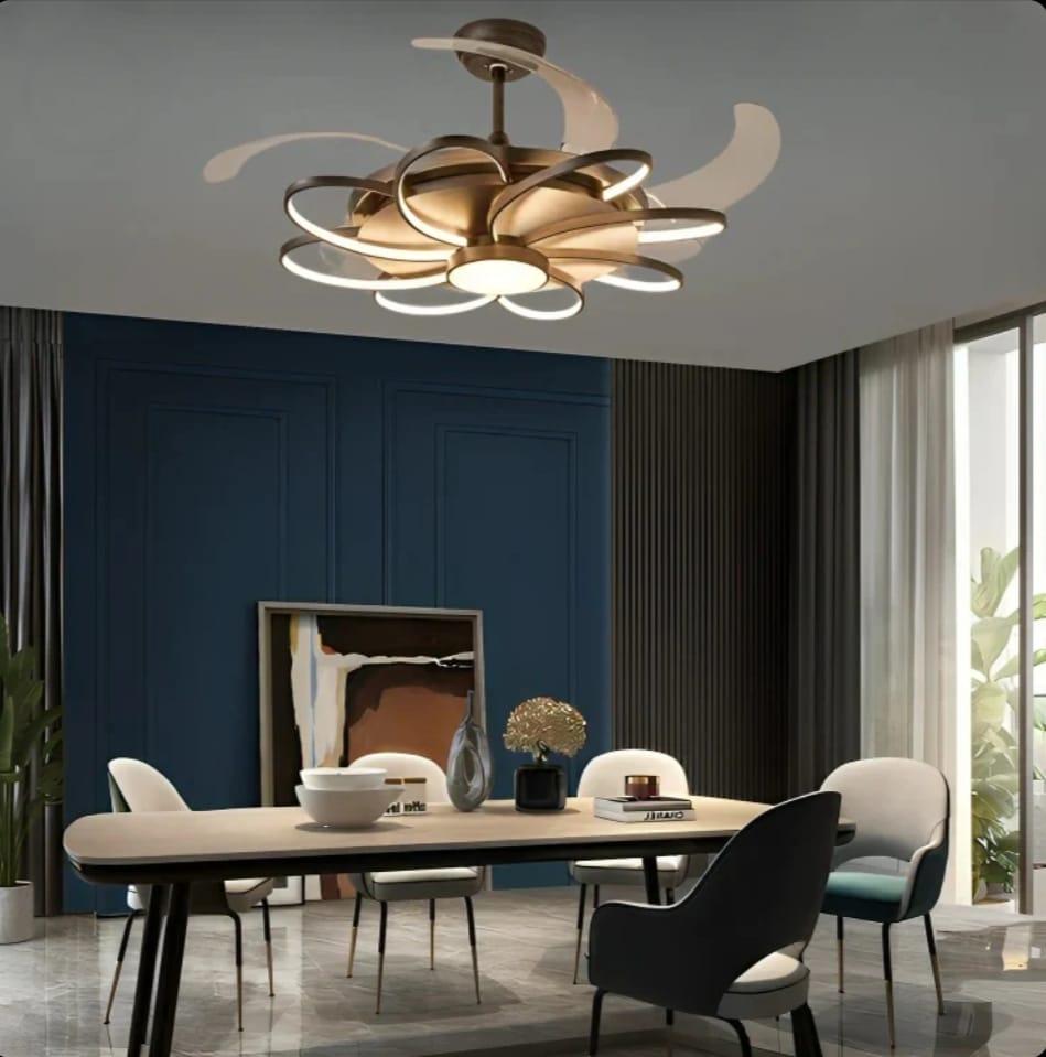 JS-FO - FI-7788 High Speed Modern Chandelier Fans Black Finish Acrylic Blades Size 1070mm