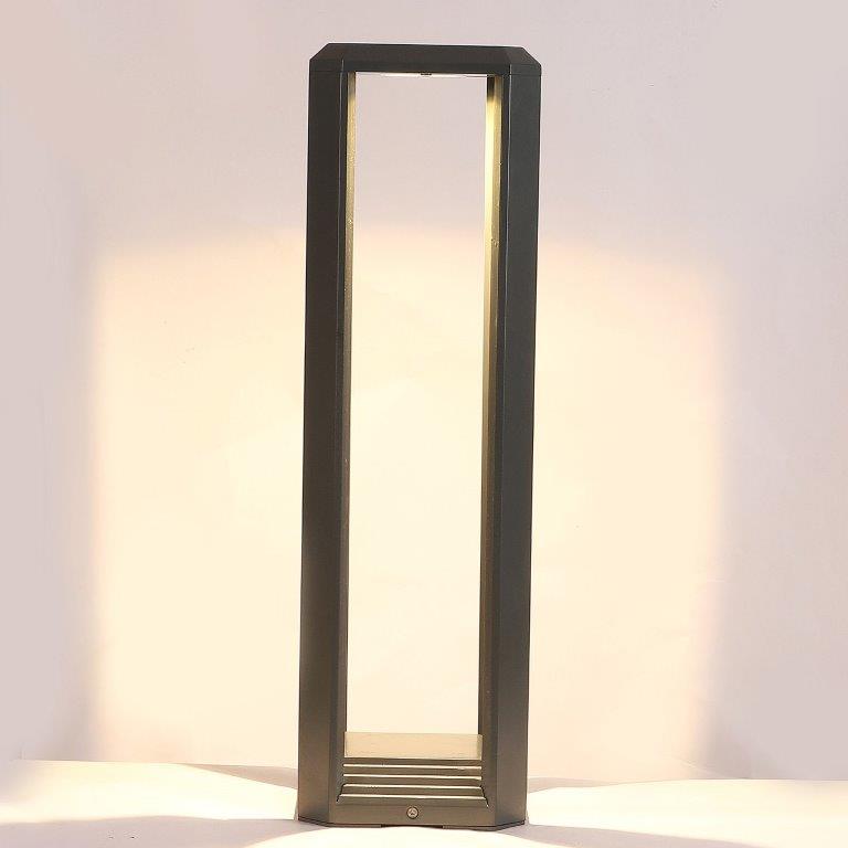 ELIANTE Grey Aluminium Base Frost Aluminium Shade Garden Light - 1101-Bollard-20-Gr-12W-Cov - Inbuilt LED
