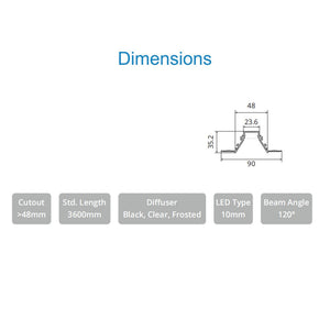 JS-JAS Jas Td9035 Deep recessed Alluminium Profile For Strips 111-JAS-R9035