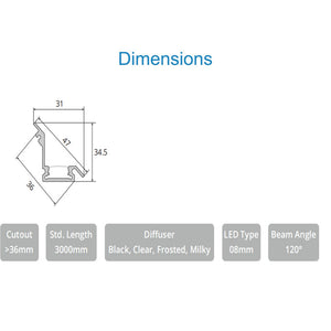 JS-JAS JSAS-Shelf Light Recessed(Degree) Shelf Light Alluminium Profile For Strips 114-JAS-R3134