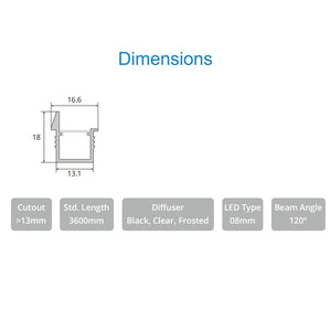 JS-JAS JSAS-Shelf Recessed Profile With Extended Arm Shelf Light Alluminium Profile For Strips 118-JAS-R1318
