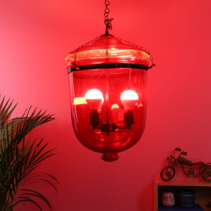 Red Glass Hanging Light-12-Weljar-Red-3lp - Included Bulb