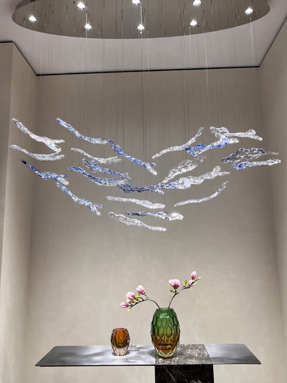 Abstract Amoeba Glass Cluster Chandelier – A Sculptural Statement for Double-Height Lobbies