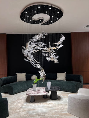 Abstract Amoeba Glass Cluster Chandelier – A Sculptural Statement for Double-Height Lobbies