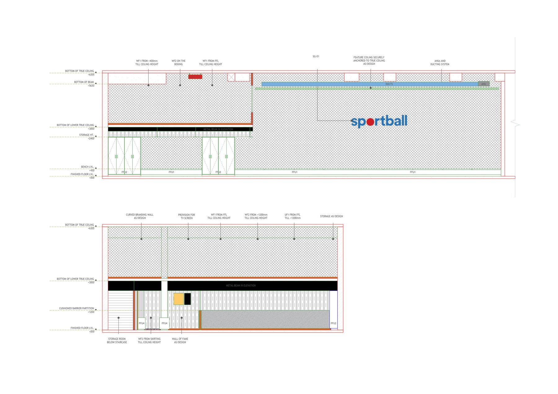 Sportball — wall elevations (vertical context for lighting design)