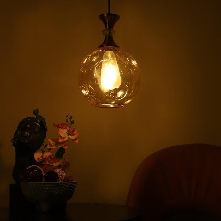 ELIANTE Antique Copper Iron Base Gold White Shade Hanging Light - 139-1Lp - Bulb Included