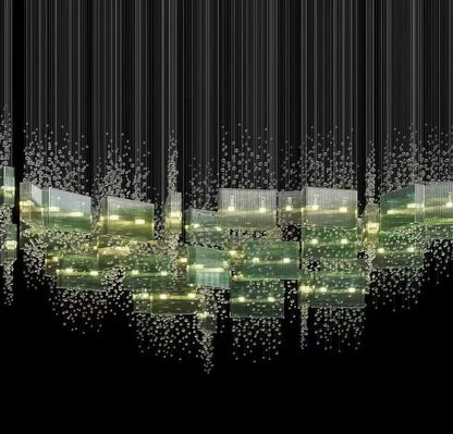 Fluted Glass Cascade Chandelier – A Statement Piece for Double-Height Lobbies