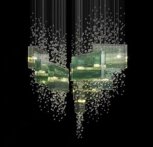 Fluted Glass Cascade Chandelier – A Statement Piece for Double-Height Lobbies