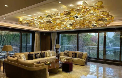 Amber Petal Cluster Glass Chandelier – A Statement Piece for Double-Height Lobbies