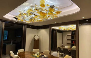Amber Petal Cluster Glass Chandelier – A Statement Piece for Double-Height Lobbies
