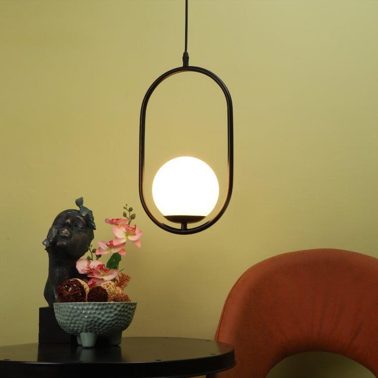 ELIANTE Black Iron Base White White Shade Hanging Light - 1516-1Lp-Bk - Bulb Included