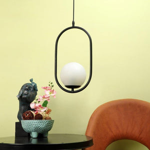 ELIANTE Black Iron Base White White Shade Hanging Light - 1516-1Lp-Bk - Bulb Included