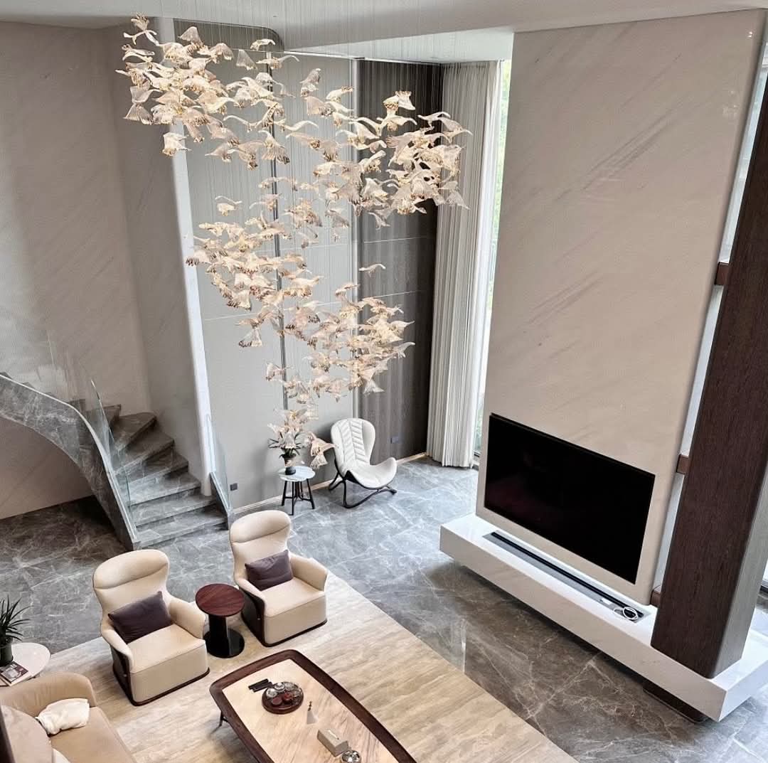 Frangipani Blossom Glass Chandelier – A Statement Piece for Double-Height Interiors