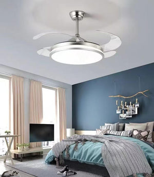 JS-FO - FI-7721-CH High Speed Modern Chandelier Fans Chrome Finish Acrylic Blades Size 1070mm