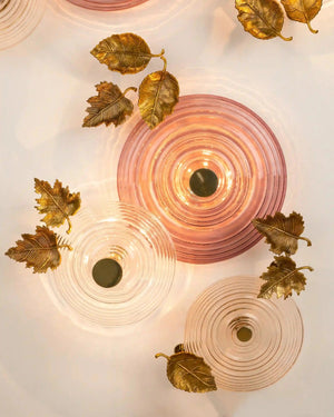 Amber Ripple Glass Wall Chandelier – A Gilded Leaf-Accented Illuminated Sculpture