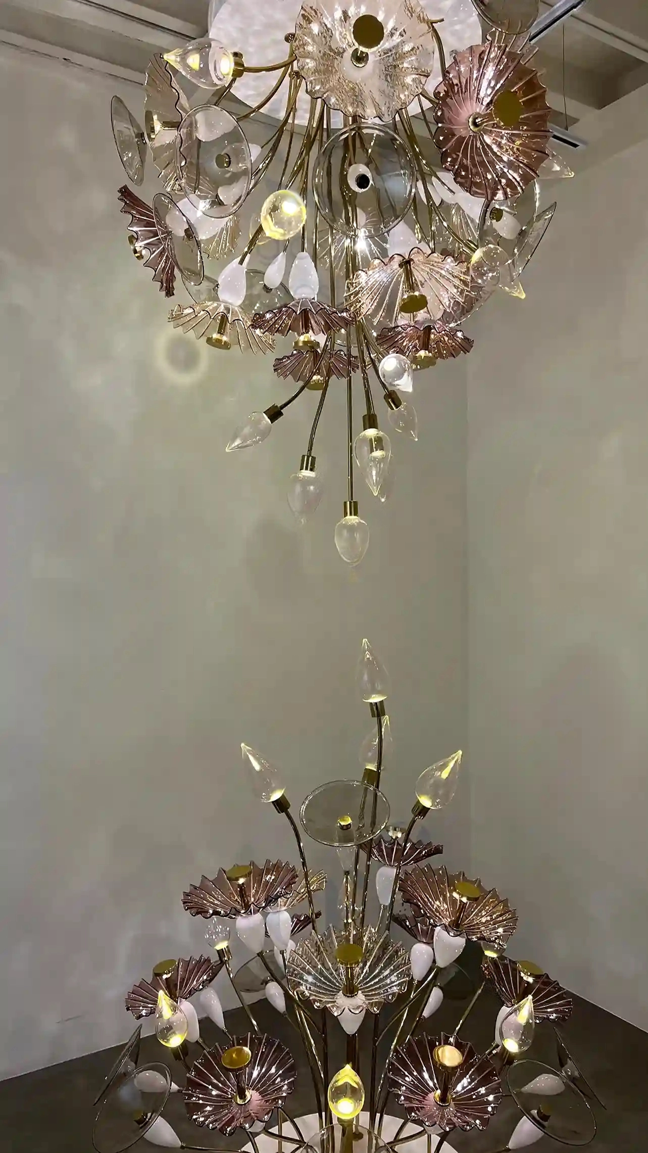 Water Lily Glass Cascade Chandelier – A Tiered Statement for Double-Height Interiors