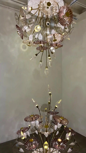 Water Lily Glass Cascade Chandelier – A Tiered Statement for Double-Height Interiors