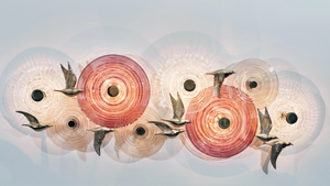 Windsong Ripple Glass Wall Chandelier – An Illuminated Sculpture with Gilded Birds in Flight