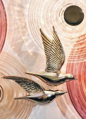 Windsong Ripple Glass Wall Chandelier – An Illuminated Sculpture with Gilded Birds in Flight