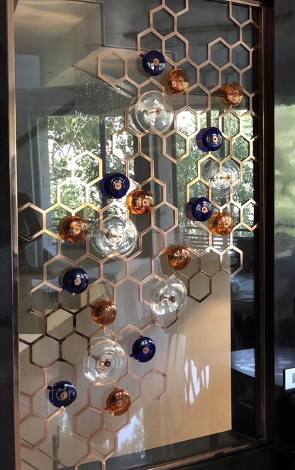Copper Hex Glass Wall Chandelier – A Geometric Honeycomb Statement in Hand-Blown Glass