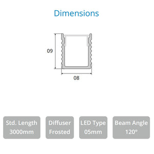JS-JAS JSAS-Eco-08x09 Sm Surface Alluminium Profile For Strips 189-JASE-S0809