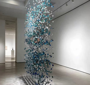 Aquamarine Sea-Glass Canopy Chandelier – A Room-Divider Statement for Double-Height Spaces
