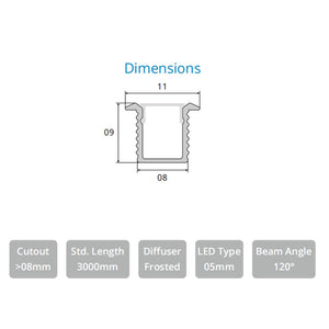 JS-JAS JSAS-Eco-08x09 Rm Recessed Alluminium Profile For Strips 190-JASE-R0809