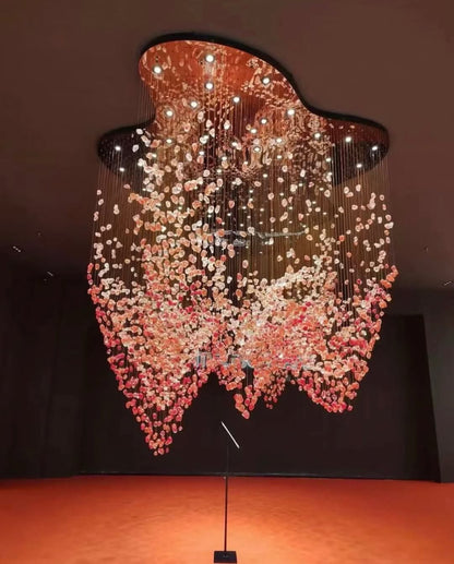 Amber Blush Stone Cloud Chandelier – A Statement Piece for Double-Height Lobbies
