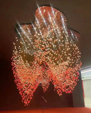 Amber Blush Stone Cloud Chandelier – A Statement Piece for Double-Height Lobbies