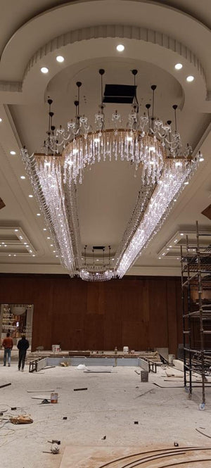 Bespoke Grand Crystal Hall Chandelier – Linear Suspension Design