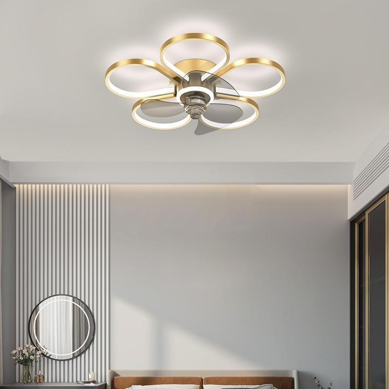 JS-FO - FI-7555 High Speed Ceiling Fixed Chandelier with Fan Gold Finish Acrylic Blades