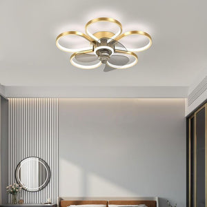 JS-FO - FI-7555 High Speed Ceiling Fixed Chandelier with Fan Gold Finish Acrylic Blades