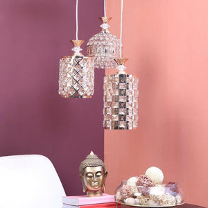 ELIANTE Gold Iron Base White Crystals Shade Hanging Light - 2001-3Lp - Inbuilt LED