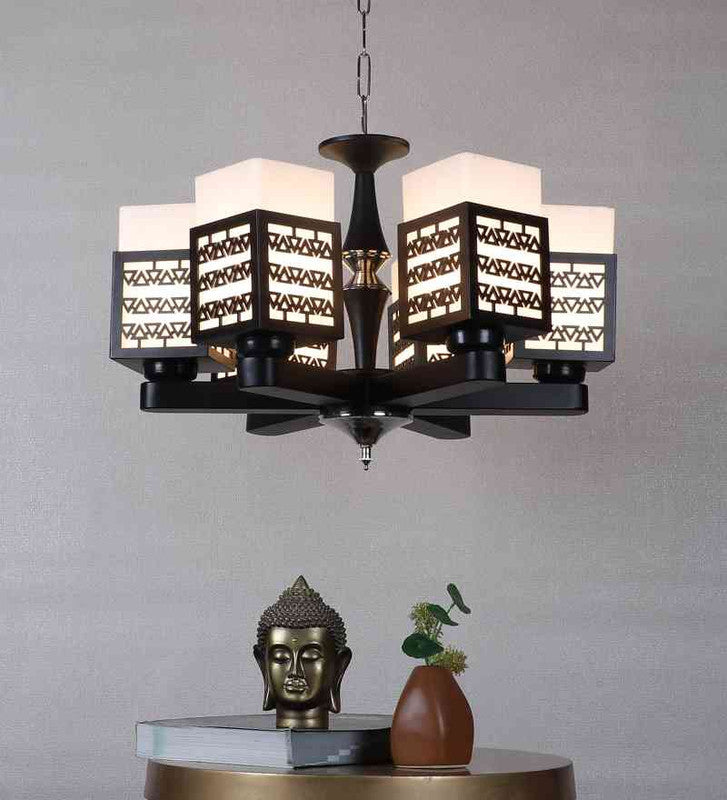 Glazix Black Wood and Iron Chandelier  | E27 holder | Included Bulb | Eliante by Jainsons Lights