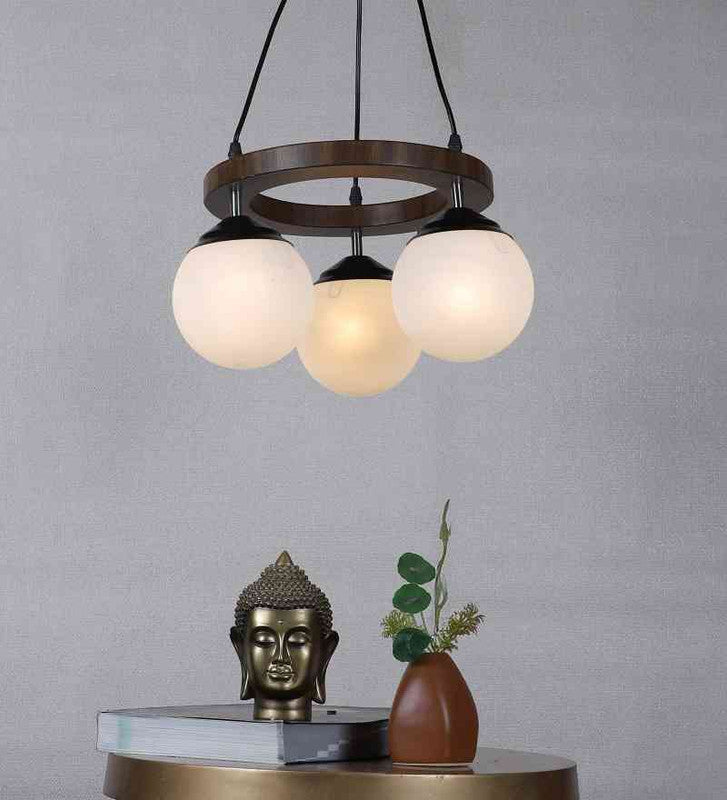 Lumorix Brown Wood Chandelier  | E27 holder | Included Bulb | Eliante by Jainsons Lights