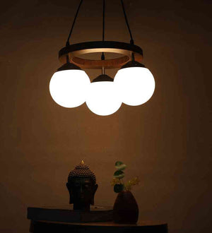 Lumorix Brown Wood Chandelier  | E27 holder | Included Bulb | Eliante by Jainsons Lights