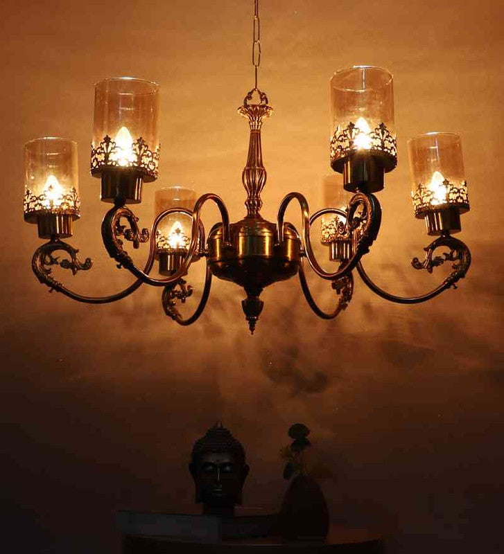 Vionex Gold Iron Chandelier  | E27 holder | Included Bulb | Eliante by Jainsons Lights