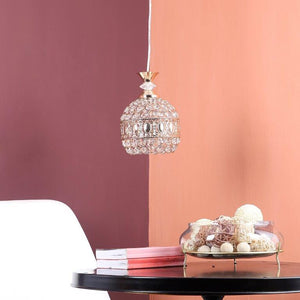 ELIANTE Gold Iron Base White Crystals Shade Hanging Light - 204-1Lp-Cristal - Inbuilt LED