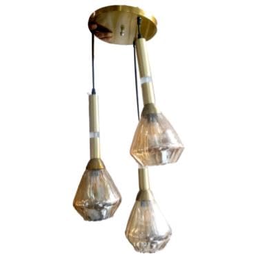 ELIANTE by Jainson Lights | Metal Gold Base Hanging Light | Glass Body | E-27 Holder | Without Bulb |CC-CD2502-3 | Hanging Lights for Living Room